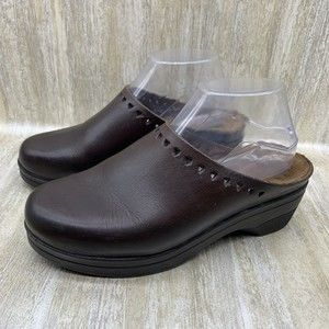 Mephisto Womens Mules Clogs Brown Heart Cut Outs Wedge Shoes Womens 39 US 9